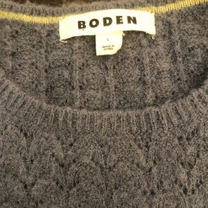 BODEN soft Pointelle Sweater Large Cropped Gray Blue Blend Mohair Crew Neck